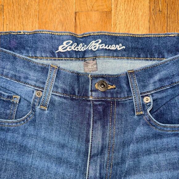 Eddie Bauer Mens Denim Classic Straight Leg Dark Blue 36 x 30 Jeans 5 Pocket - Picture 3 of 3